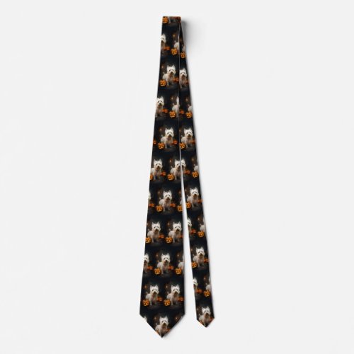 Halloween West Highland White Terrier Pumpkins Neck Tie