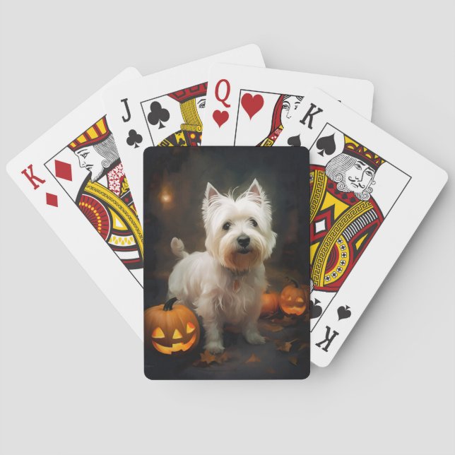 Halloween West Highland White Terrier Pumpkins Poker Cards (Back)