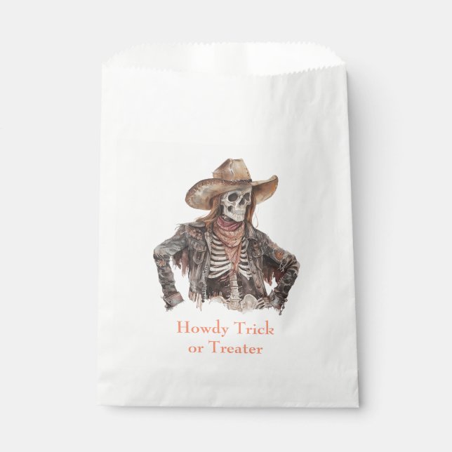Halloween Western Brown Cowboy Skeleton Favor Bag (Front)