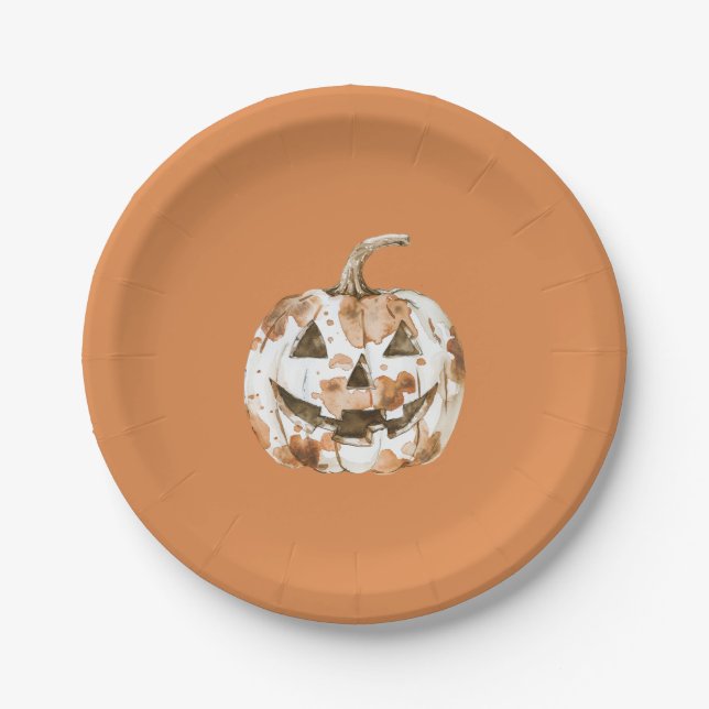 Halloween Western Cowgirl Cowboy Orange Pumpkin Paper Plates (Front)