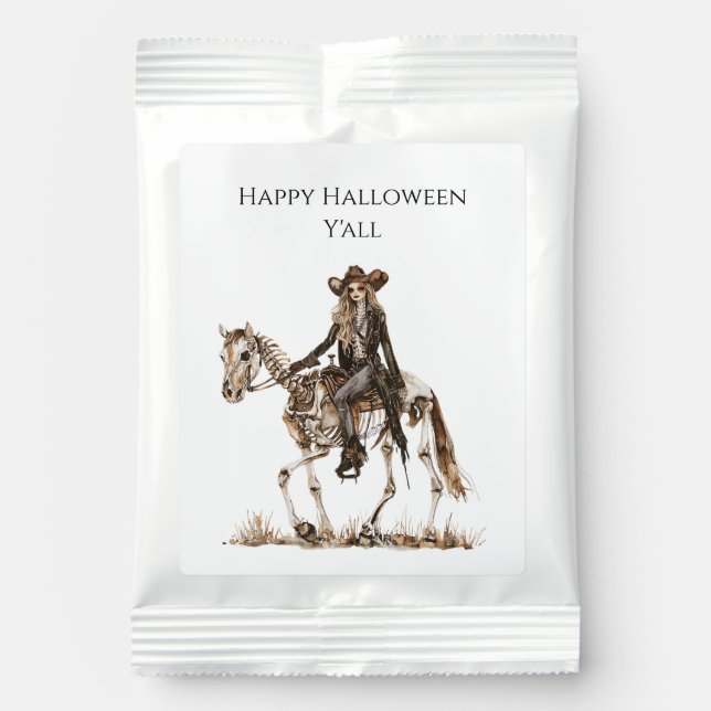 Halloween Western Cowgirl Skeleton Horse Hot Chocolate Drink Mix (Front)