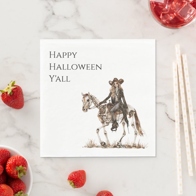 Halloween Western Cowgirl Skeleton Horse Napkins (Insitu)