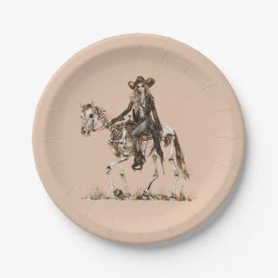 Halloween Western Cowgirl Skeleton Horse Paper Plates