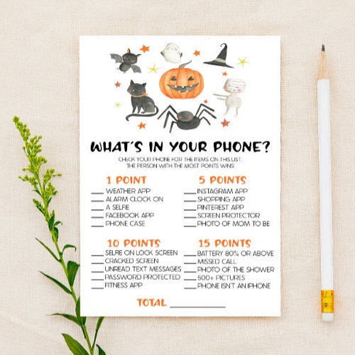 Halloween Whats In Your Phone Baby Shower Game Stationery