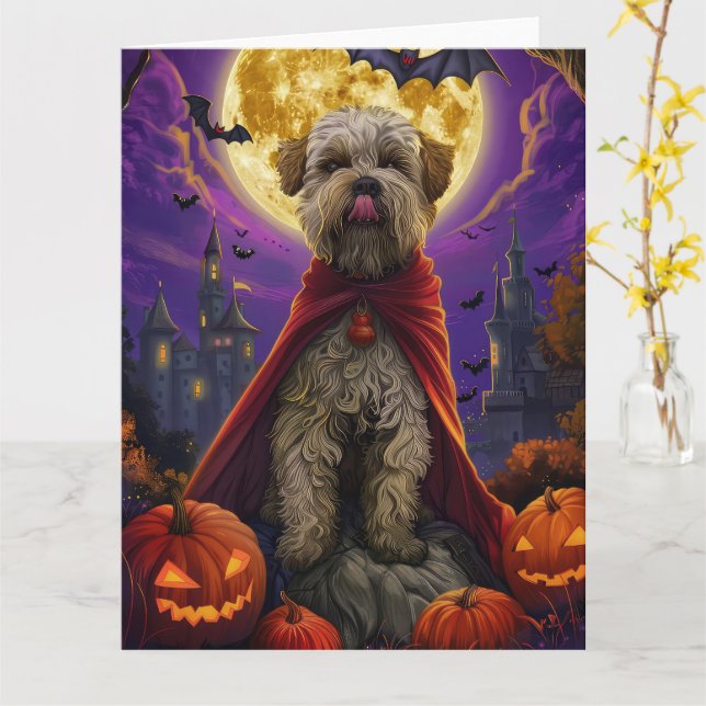 Halloween Wheaten Terrier Vampire Pumpkins Scary Card (Yellow Flower)