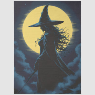 Halloween which stands against a full yellow moon tissue paper