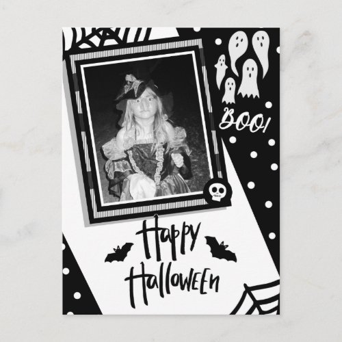 Halloween Whimsical Black  White Skull Photo Postcard