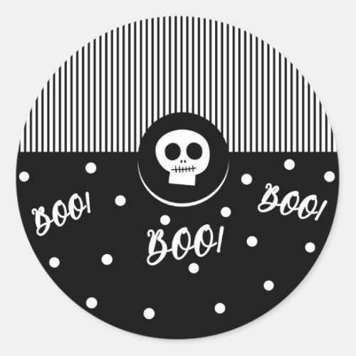 Halloween Whimsical Boo Skull Black  White Party Classic Round Sticker