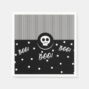 Halloween Whimsical Boo Skull Black & White Party Napkins