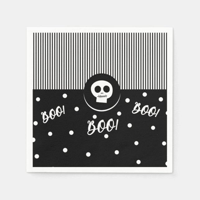 Halloween Whimsical Boo Skull Black & White Party Napkins (Front)