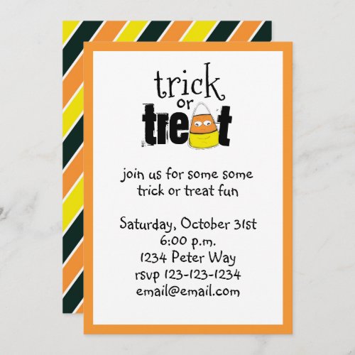 Halloween Whimsical Candy Corn Trick Or Treat Invitation