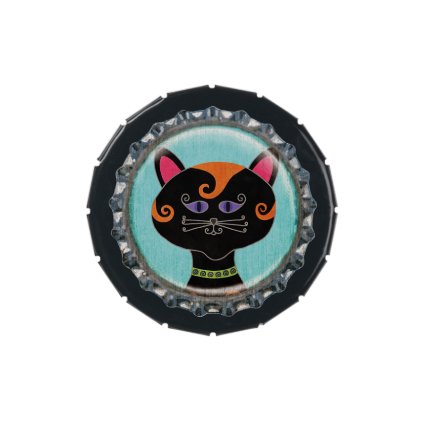 Halloween Whimsical Cat Face Bottle Cap Jelly Belly Tin