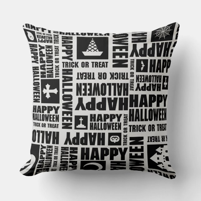 Halloween Whimsical Cool Funny Black Throw Pillow (Front)