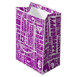 Halloween Whimsical Cool Typography Pattern Purple Medium Gift Bag