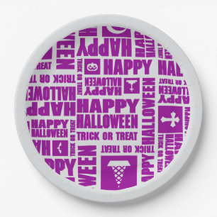 Halloween Whimsical Cool Typography Purple Paper Plates