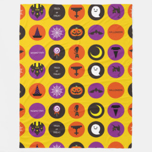 Halloween Whimsical Cute Pattern Yellow Fleece Blanket