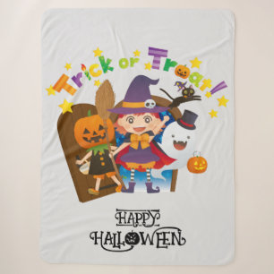 Halloween Whimsical Cute Witch Girl Sherpa Blanket
