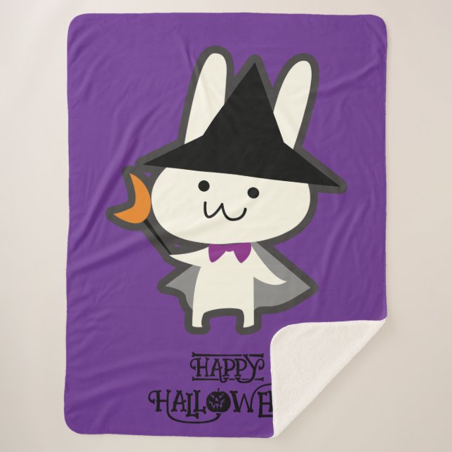 Halloween Whimsical Cute Wizard Rabbit Purple  Sherpa Blanket (Front)