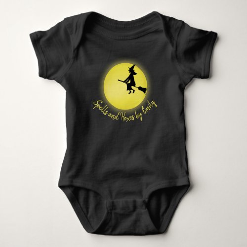 Halloween Whimsical Flying Witch Full Moon Baby Bodysuit