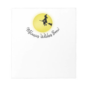Halloween Whimsical Flying Witch Full Moon Cute Notepad
