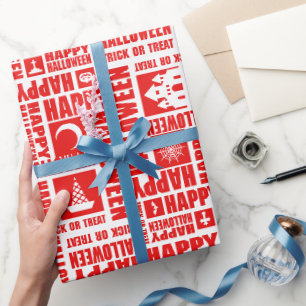 Halloween Whimsical Funny typography Red Wrapping Paper