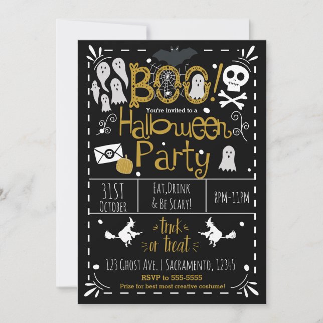 Halloween Whimsical Hand Drawn Costume Party Invitation (Front)
