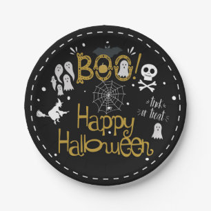 Halloween Whimsical Hand Drawn Costume Party Paper Plates