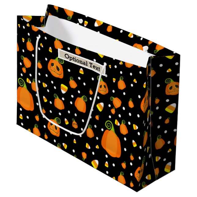 Halloween Whimsical Pumpkins Rustic Kraft Large Gift Bag (Front Angled)