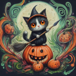 Halloween whimsical witch cat and pumpkin Hallowee Napkins