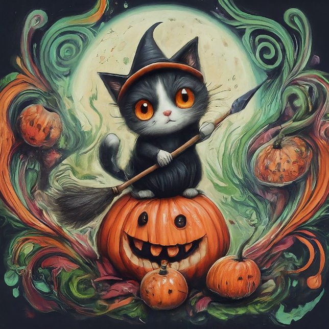 Halloween whimsical witch cat and pumpkin Hallowee Napkins (Creator Uploaded)