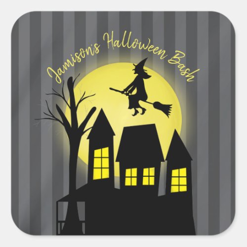 Halloween Whimsical Witch Haunted House Cute Square Sticker