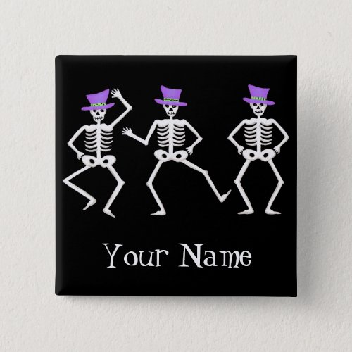 Halloween Whimsy Dancing Skeletons Name Badge Pinback Button