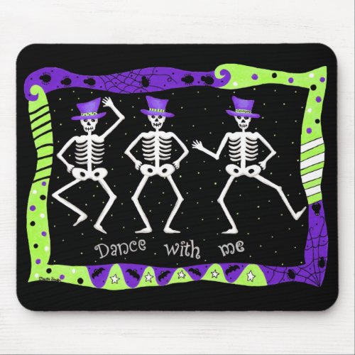 Halloween Whimsy Dancing Skeletons Purple Top Hat Mouse Pad