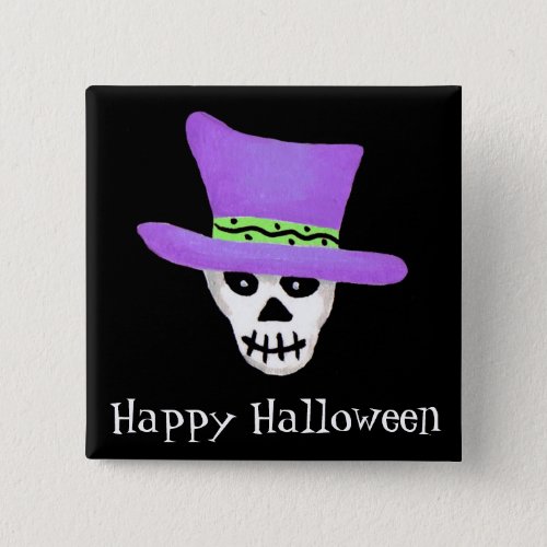 Halloween Whimsy Skeleton Skull Happy Halloween Button