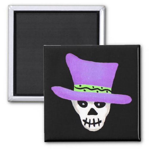 Halloween Whimsy Skeleton Skull Purple Hat Magnet