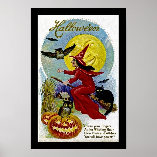 Halloween Whitch and Moon Poster