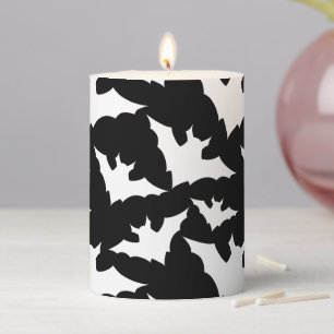 Halloween white bats black cool spooky pattern pillar candle