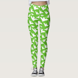 Halloween white bats green cool spooky pattern leggings