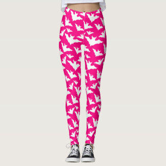 Halloween white bats hot pink cool spooky pattern leggings