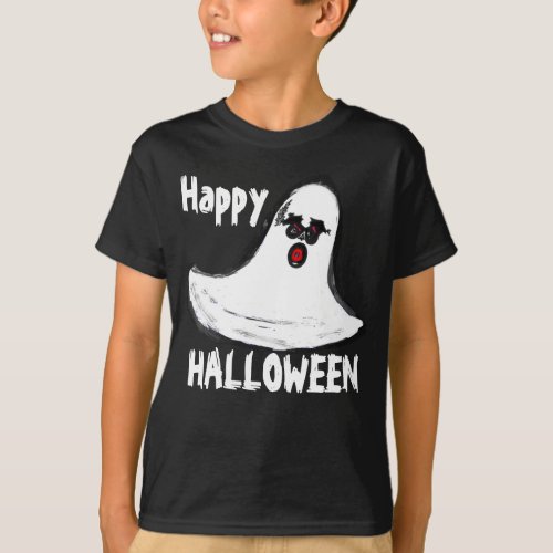 Halloween White Black Ghost  T_Shirt