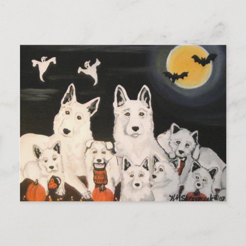 Halloween White Dog German Shepherd Dog Family Postcard