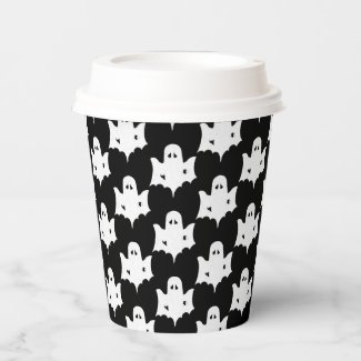 Halloween White Ghost Silhouette Pattern - Black Paper Cups
