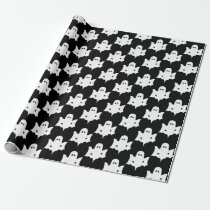 Halloween White Ghost Silhouette Pattern - Black Wrapping Paper
