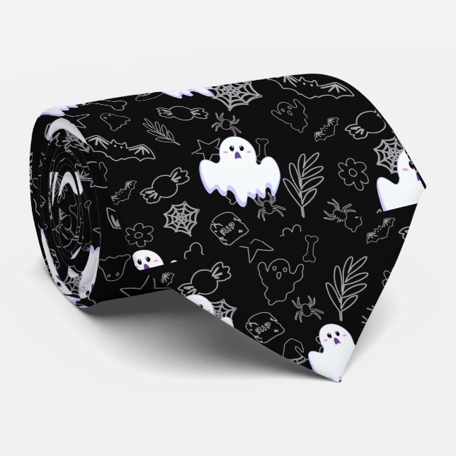 Halloween white ghost wrap bat witch spider neck tie (Rolled)