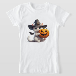 Halloween White Kitten Jack O Lantern Pumpkin 🦇 T-Shirt
