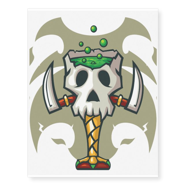 Halloween White Monster Skull Goblet Temporary Tattoos (Front)