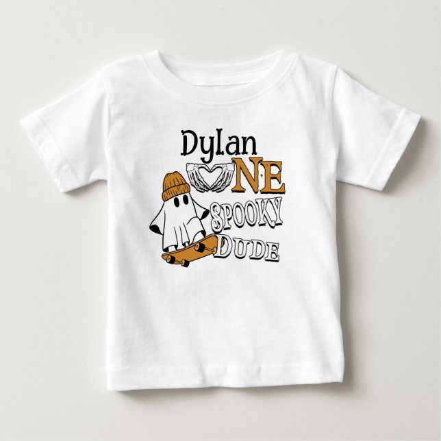 Halloween White One Spooky Dude 1st Birthday Baby T-Shirt (Front)