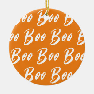 Halloween white orange boo text pattern ceramic ornament