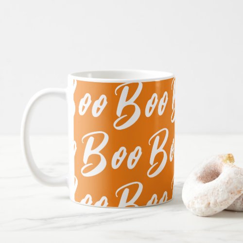 Halloween white orange boo text pattern coffee mug