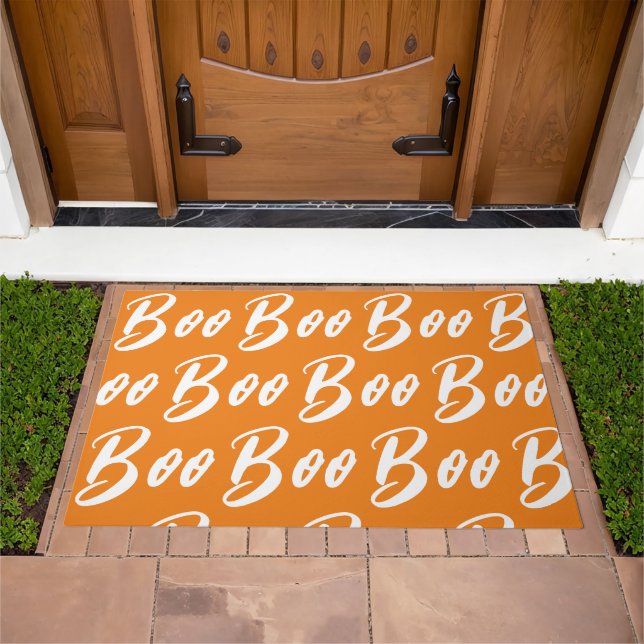 Halloween white orange boo text pattern doormat (Outdoor)